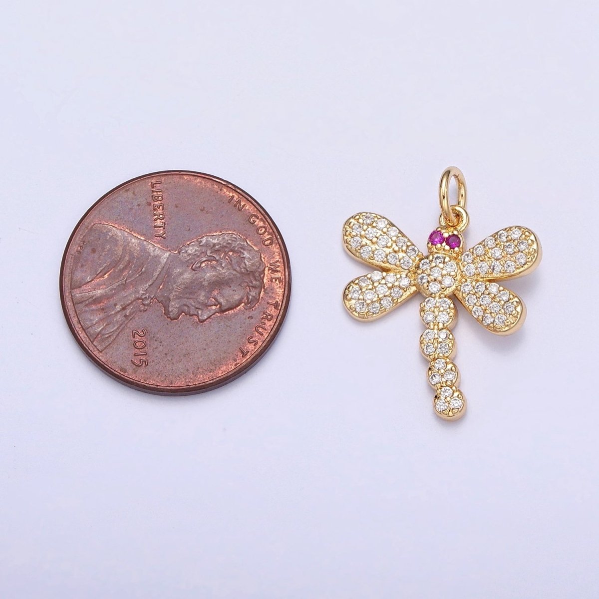Clear Micro Paved CZ Fuchsia-Eyed Dragonfly Insect Charm | X-111