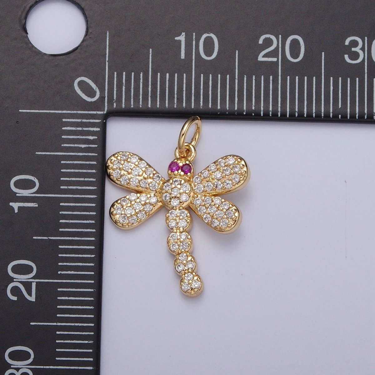 Clear Micro Paved CZ Fuchsia-Eyed Dragonfly Insect Charm | X-111