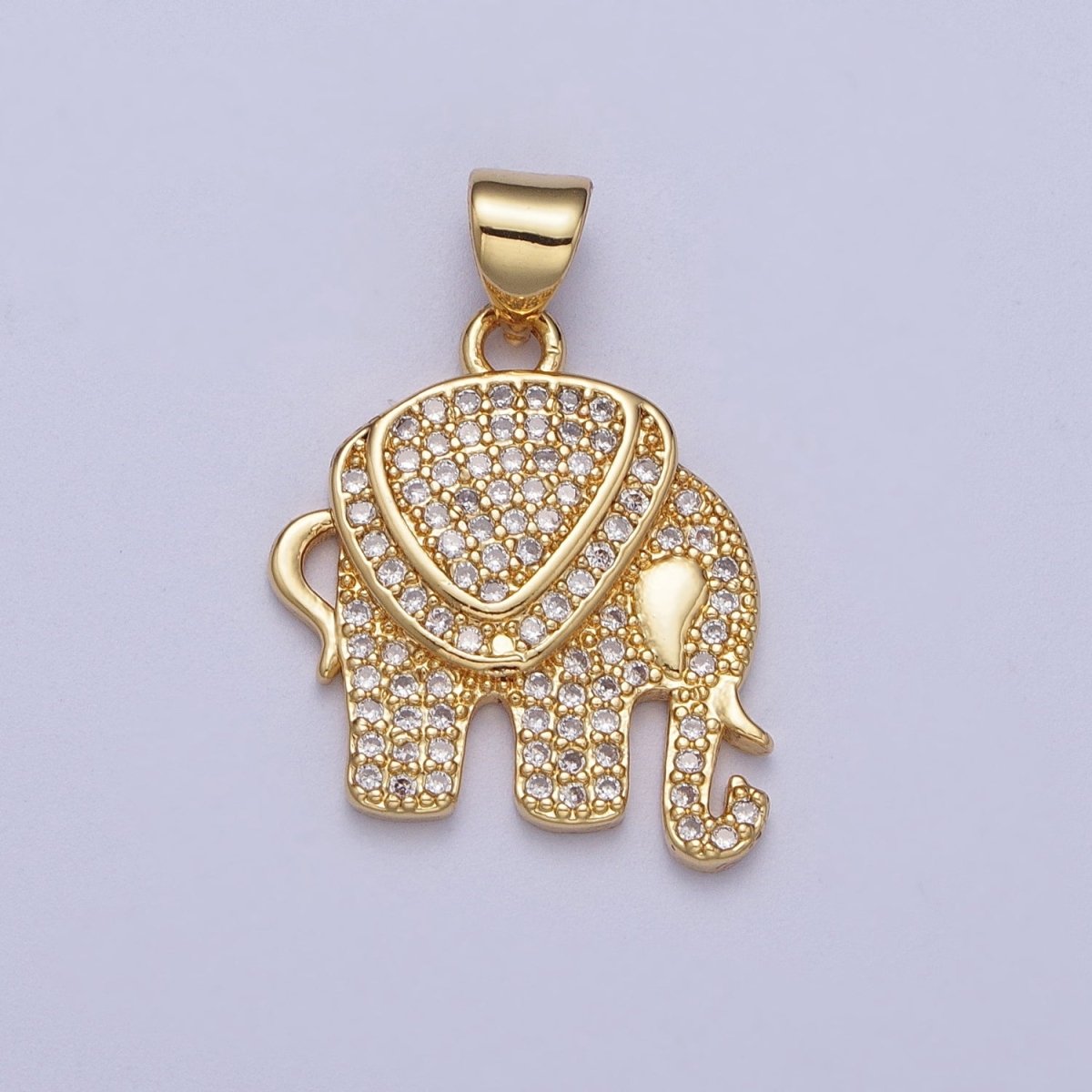 Clear Micro Paved CZ Gold Wildlife Elephant Pendant For Safari Nature Jewelry Making H-752