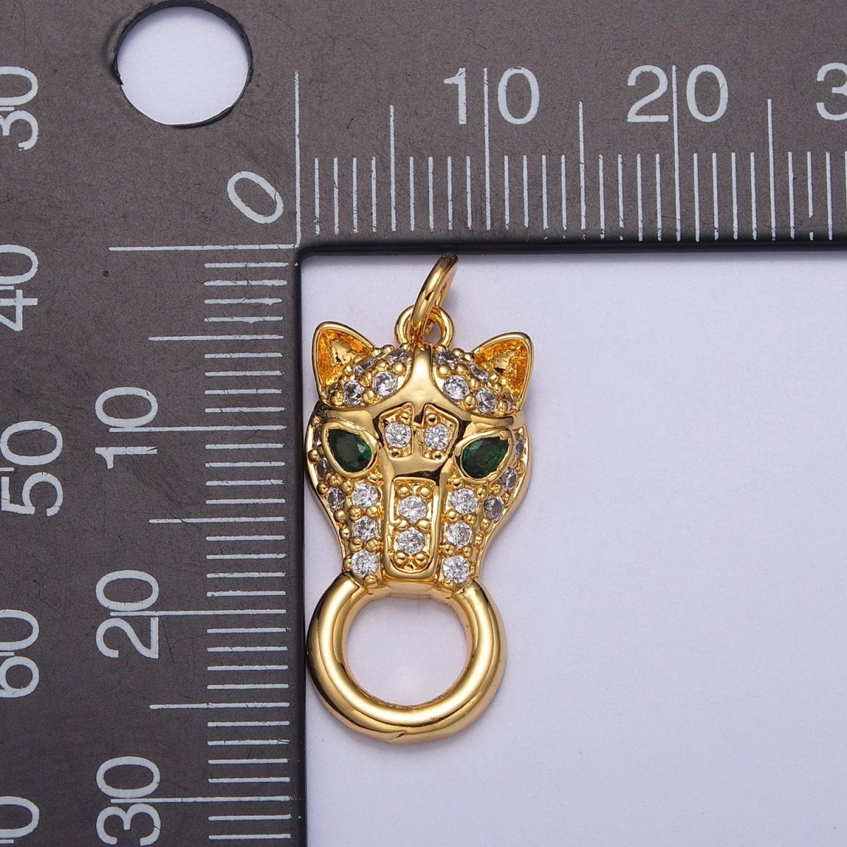 Clear Micro Paved CZ Green-Eyed Panther Jungle Wild Cat Animal Charm E-771