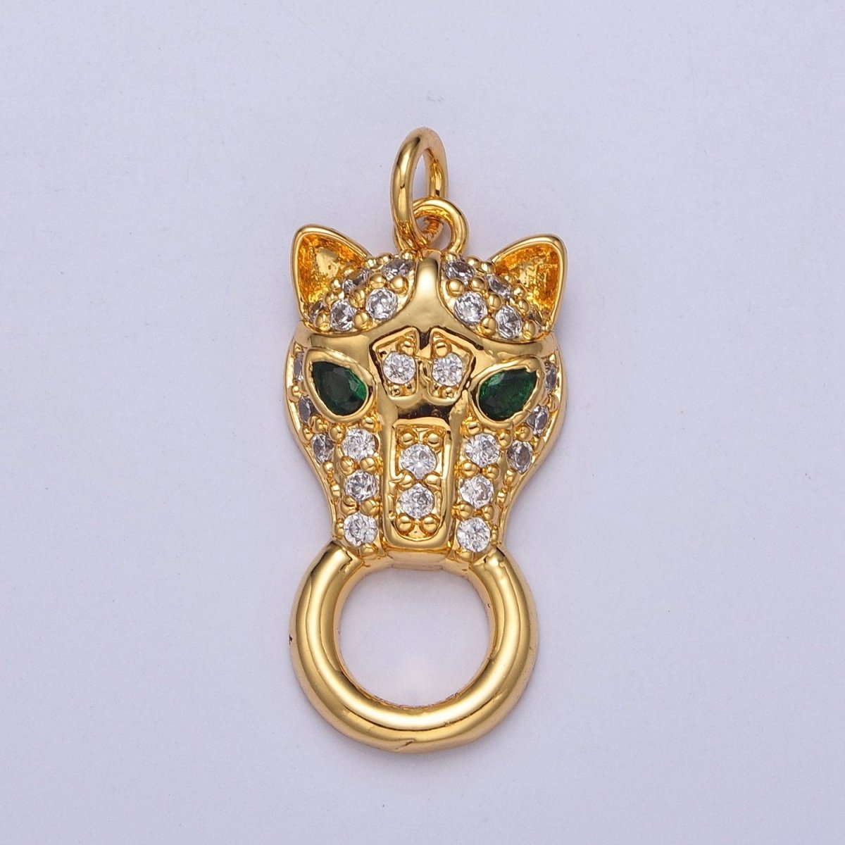 Clear Micro Paved CZ Green-Eyed Panther Jungle Wild Cat Animal Charm E-771