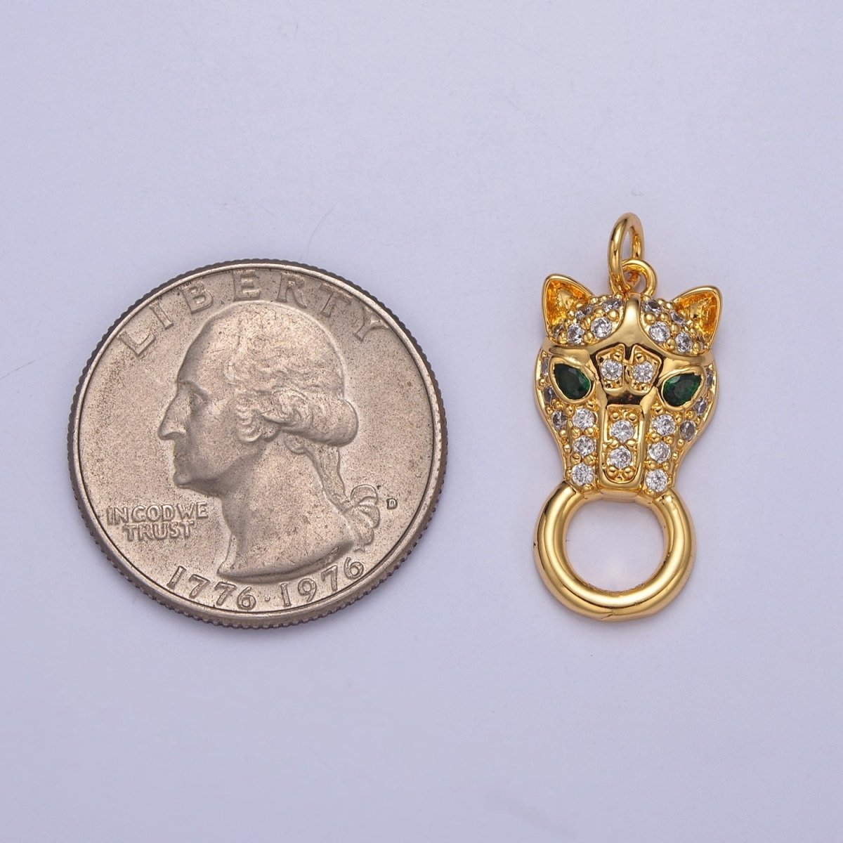 Clear Micro Paved CZ Green-Eyed Panther Jungle Wild Cat Animal Charm E-771