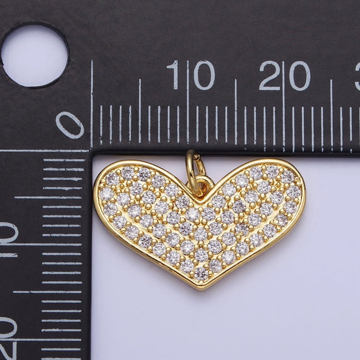 Clear Micro Paved CZ Heart Valentine Gold Charm | AC354