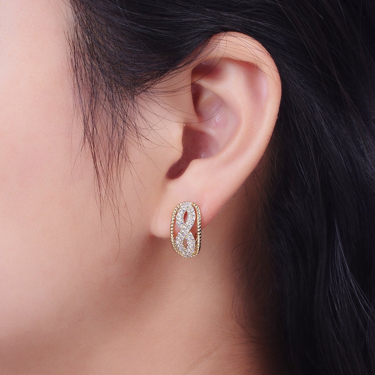 Clear Micro Paved CZ Infinity Braided Latch Earrings | AD-283