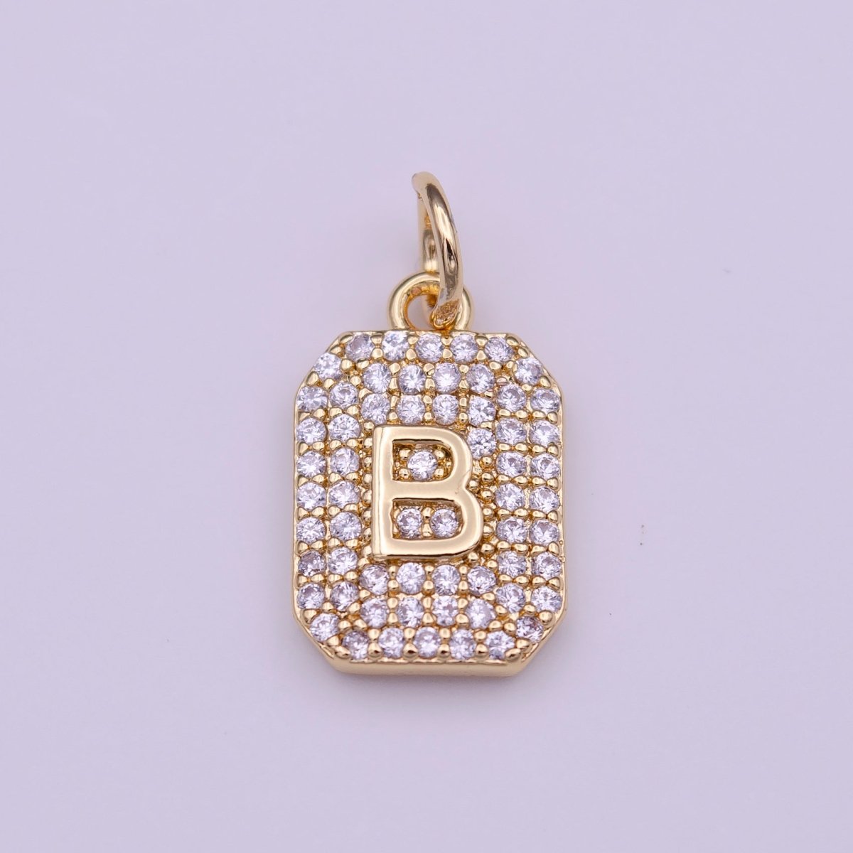 Clear Micro Paved CZ Initial Alphabet Gold Tag Charm A-279-A-291
