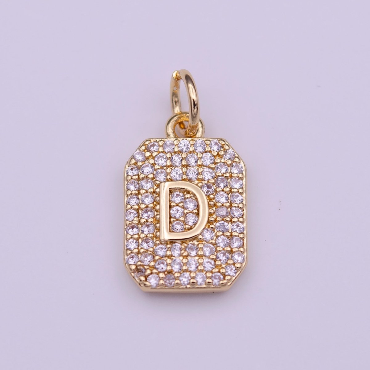 Clear Micro Paved CZ Initial Alphabet Gold Tag Charm A-279-A-291