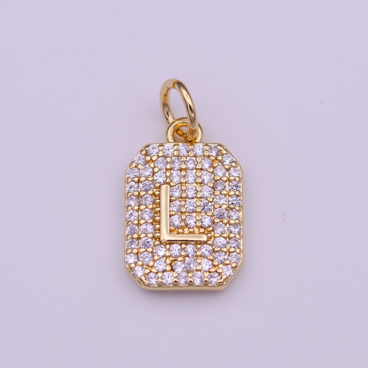 Clear Micro Paved CZ Initial Alphabet Gold Tag Charm A-279-A-291