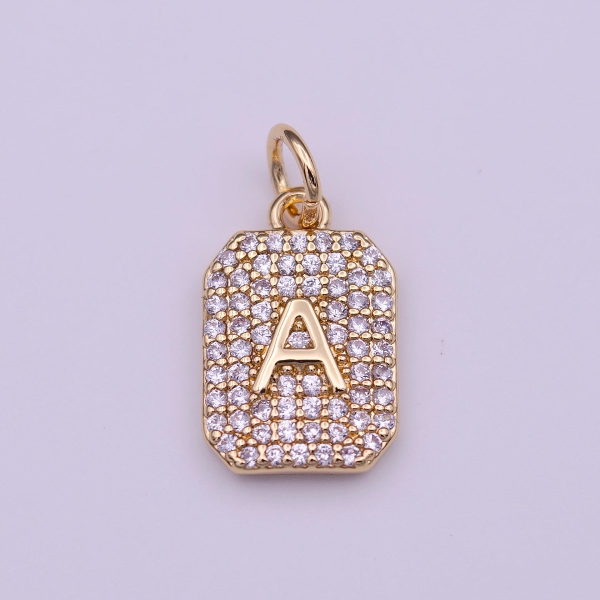 Clear Micro Paved CZ Initial Alphabet Gold Tag Charm A-279-A-291