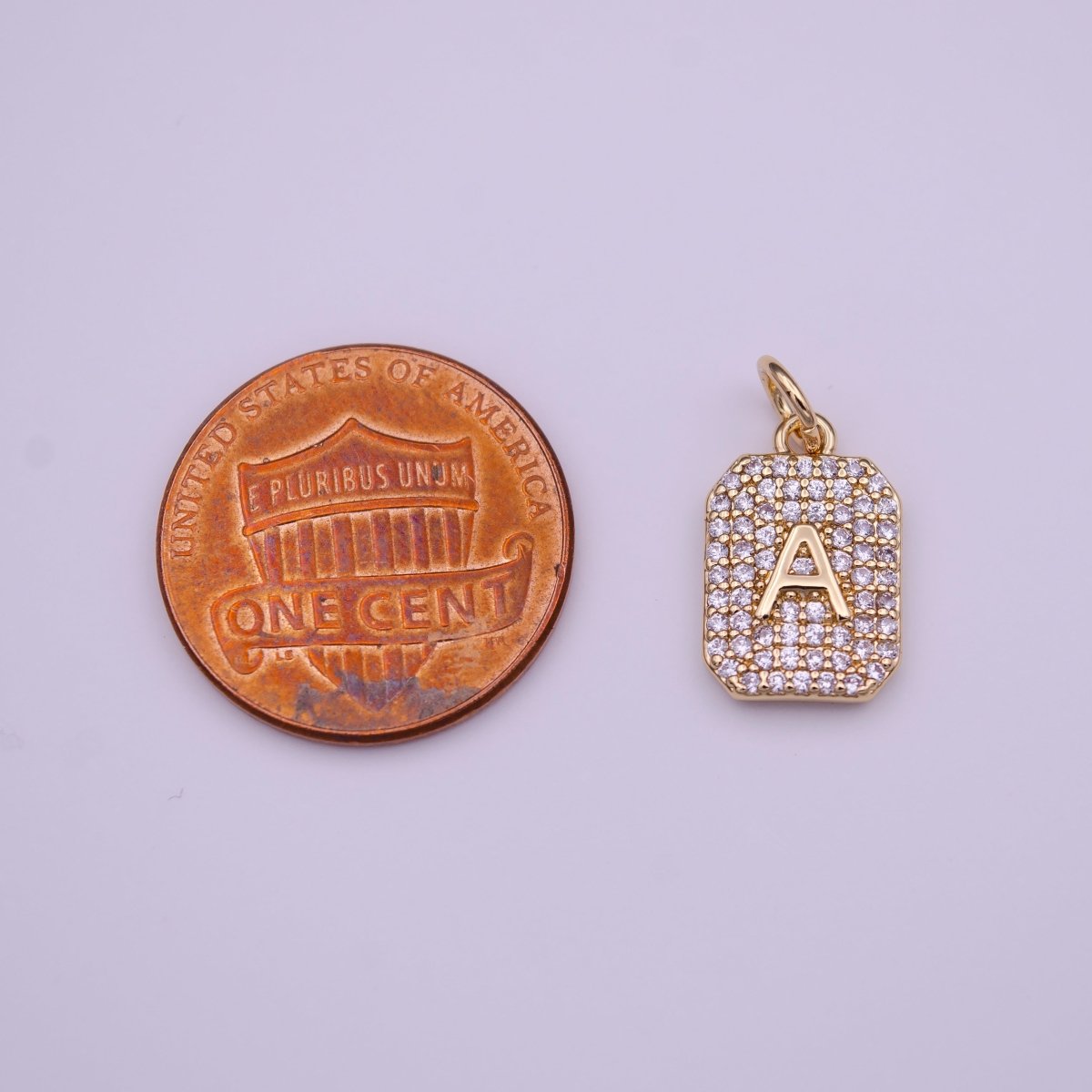 Clear Micro Paved CZ Initial Alphabet Gold Tag Charm A-279-A-291