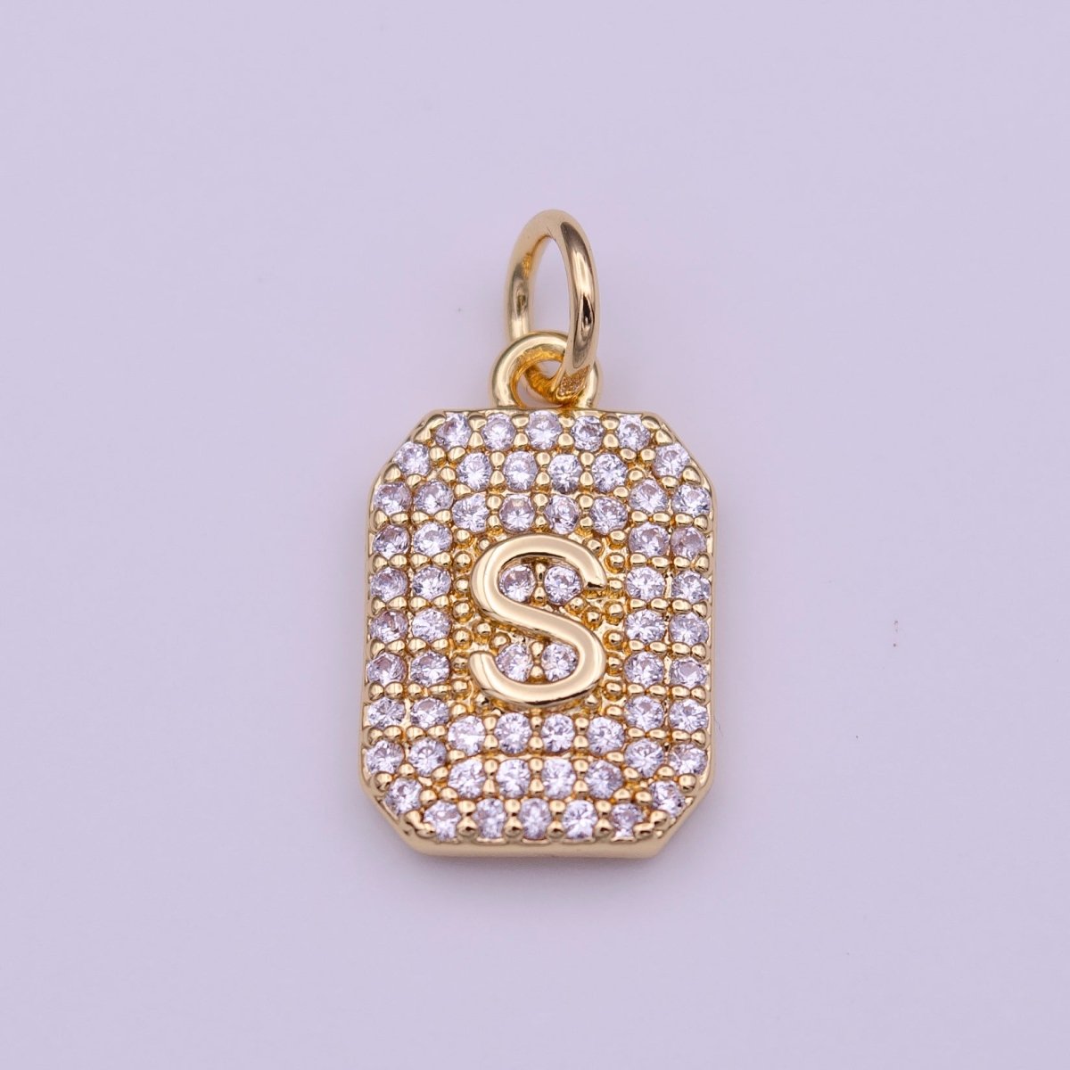 Clear Micro Paved CZ Initial Alphabet Gold Tag Charm A-279-A-291