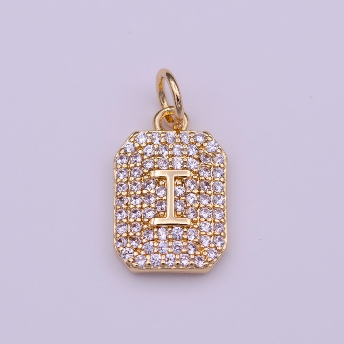 Clear Micro Paved CZ Initial Alphabet Gold Tag Charm A-279-A-291