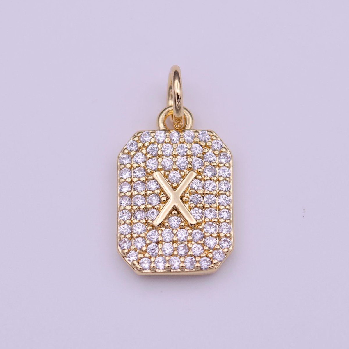 Clear Micro Paved CZ Initial Alphabet Gold Tag Charm A-279-A-291
