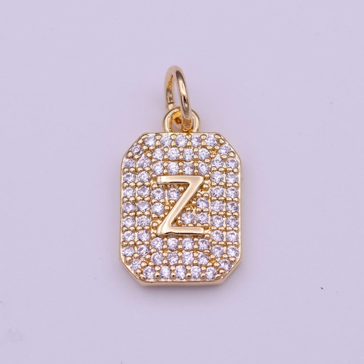 Clear Micro Paved CZ Initial Alphabet Gold Tag Charm A-279-A-291