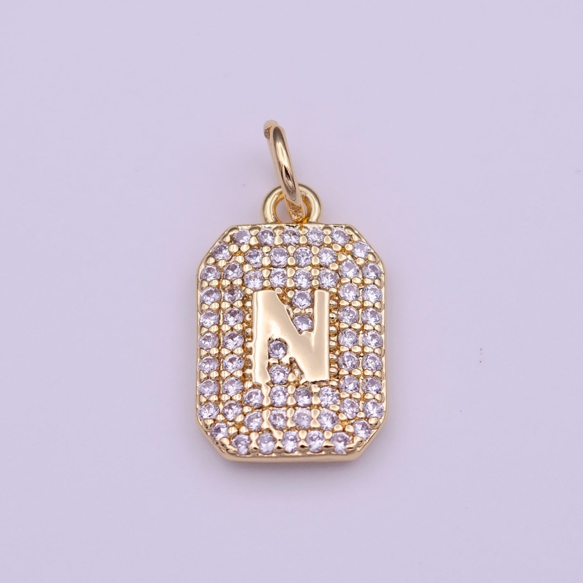 Clear Micro Paved CZ Initial Alphabet Gold Tag Charm A-279-A-291