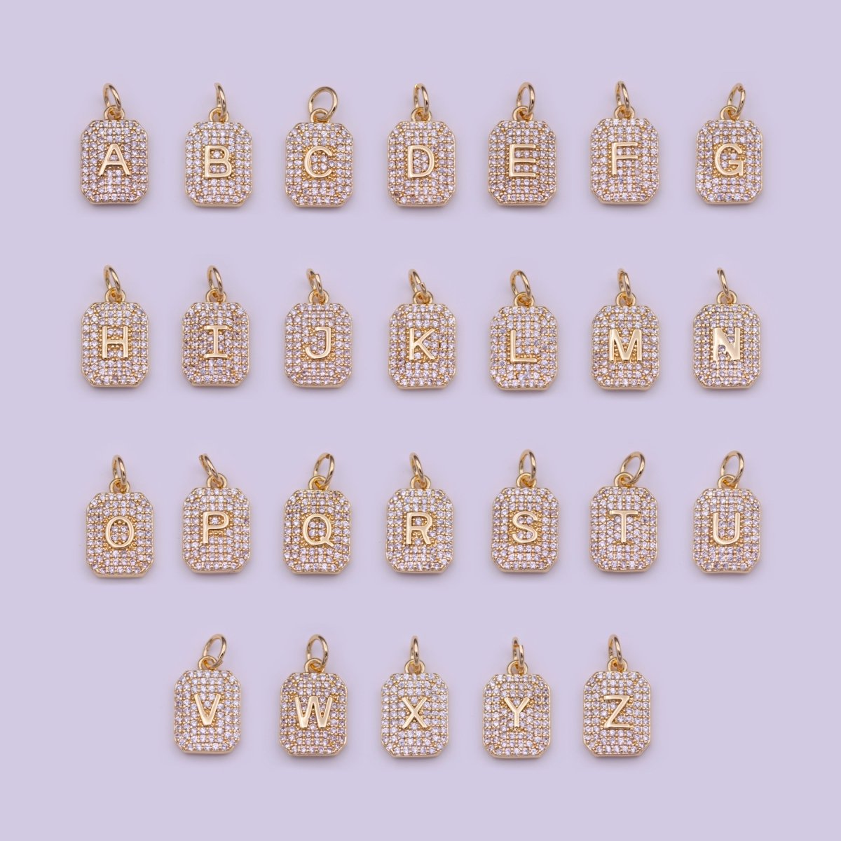 Clear Micro Paved CZ Initial Alphabet Gold Tag Charm A-279-A-291