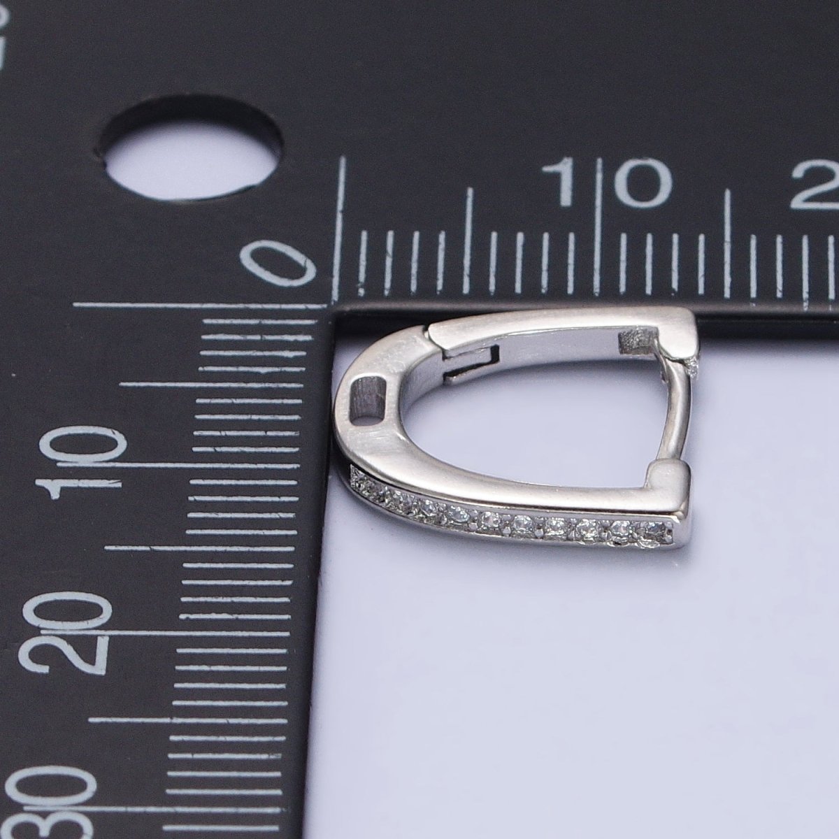 Clear Micro Paved CZ Lined U-Shaped Oblong Silver Hoop Earrings | AB439