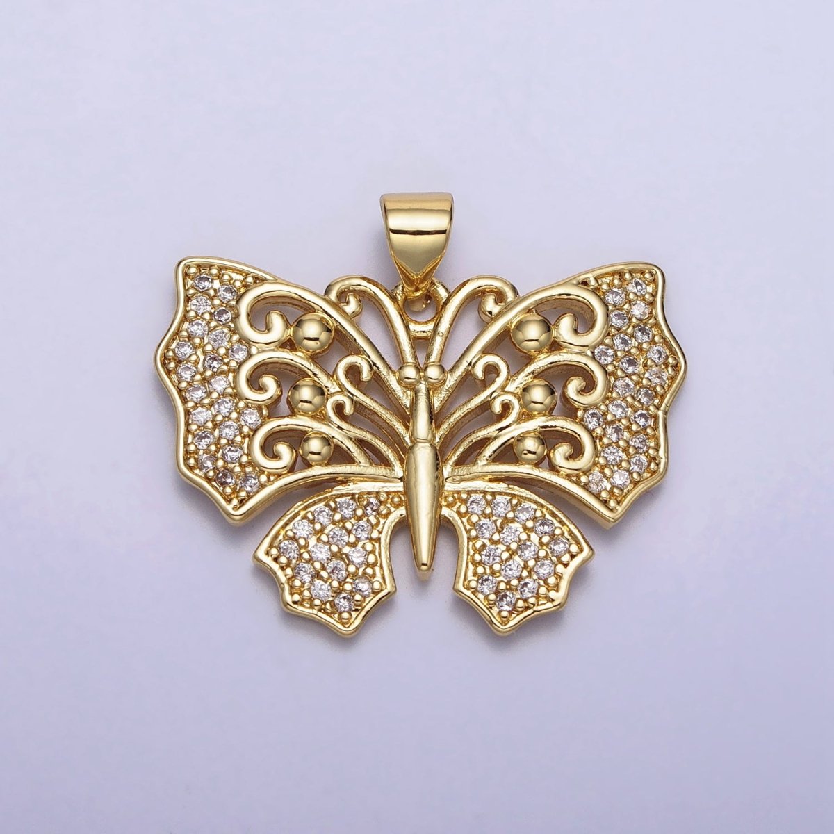 Clear Micro Paved CZ Monarch Butterfly Garden Insect Pendant | AA088