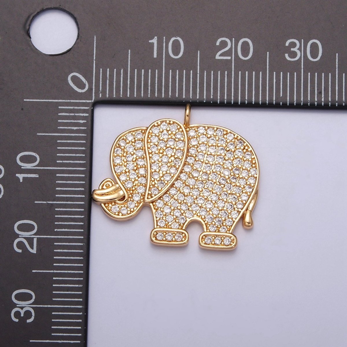 Clear Micro Paved CZ Safari Elephant Animal Gold Charm | W-195