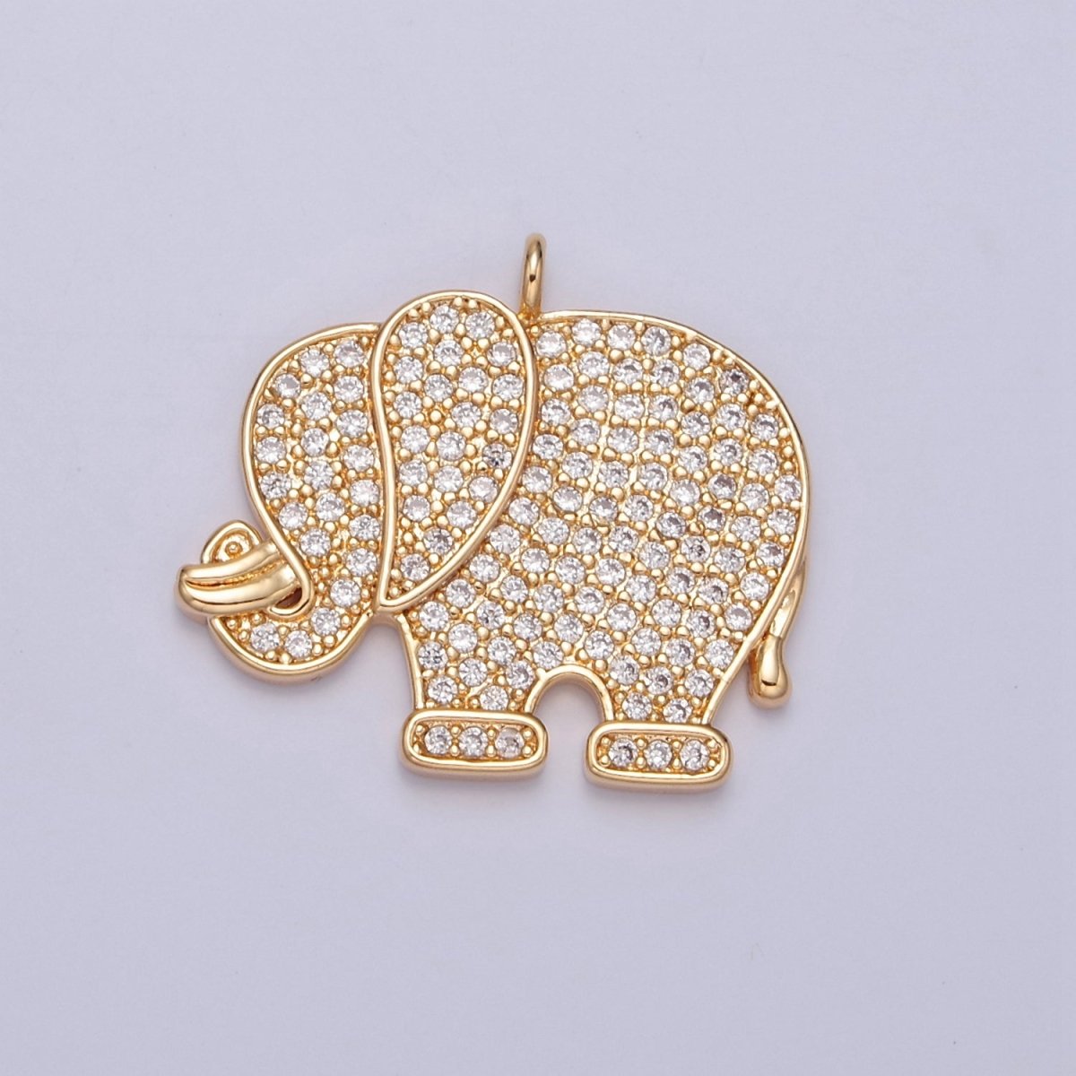Clear Micro Paved CZ Safari Elephant Animal Gold Charm | W-195