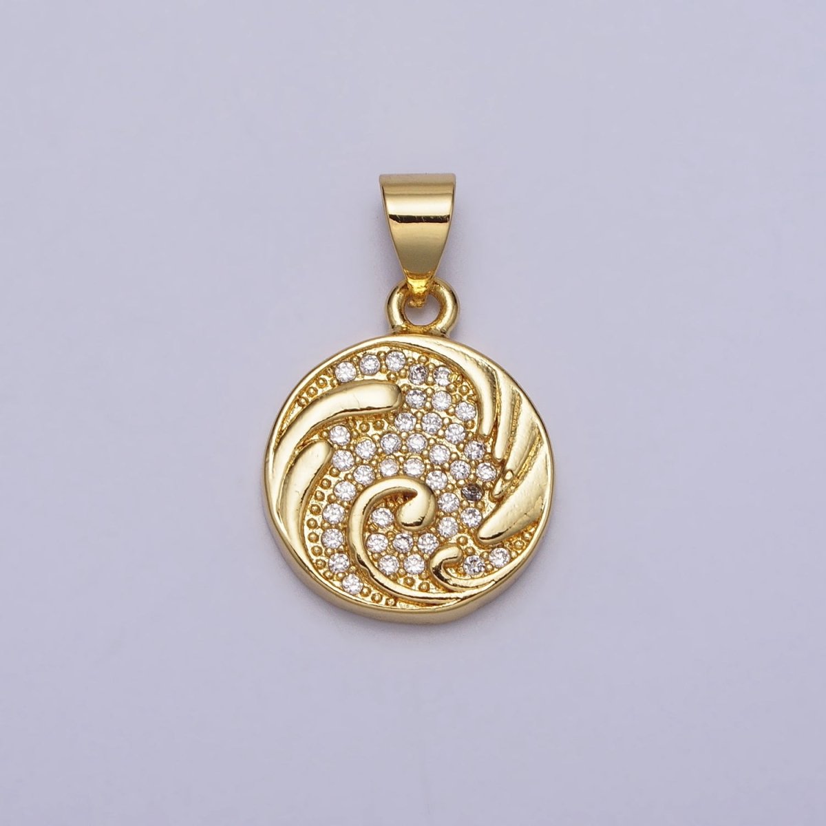 Clear Micro Paved CZ Swirl Curved Round Pendant | AA086