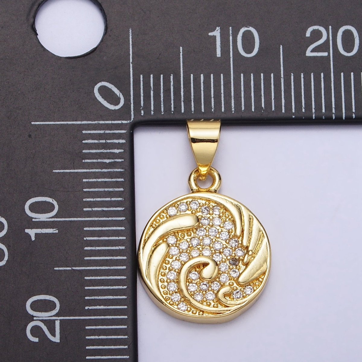 Clear Micro Paved CZ Swirl Curved Round Pendant | AA086