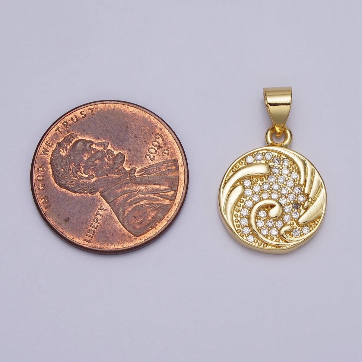 Clear Micro Paved CZ Swirl Curved Round Pendant | AA086