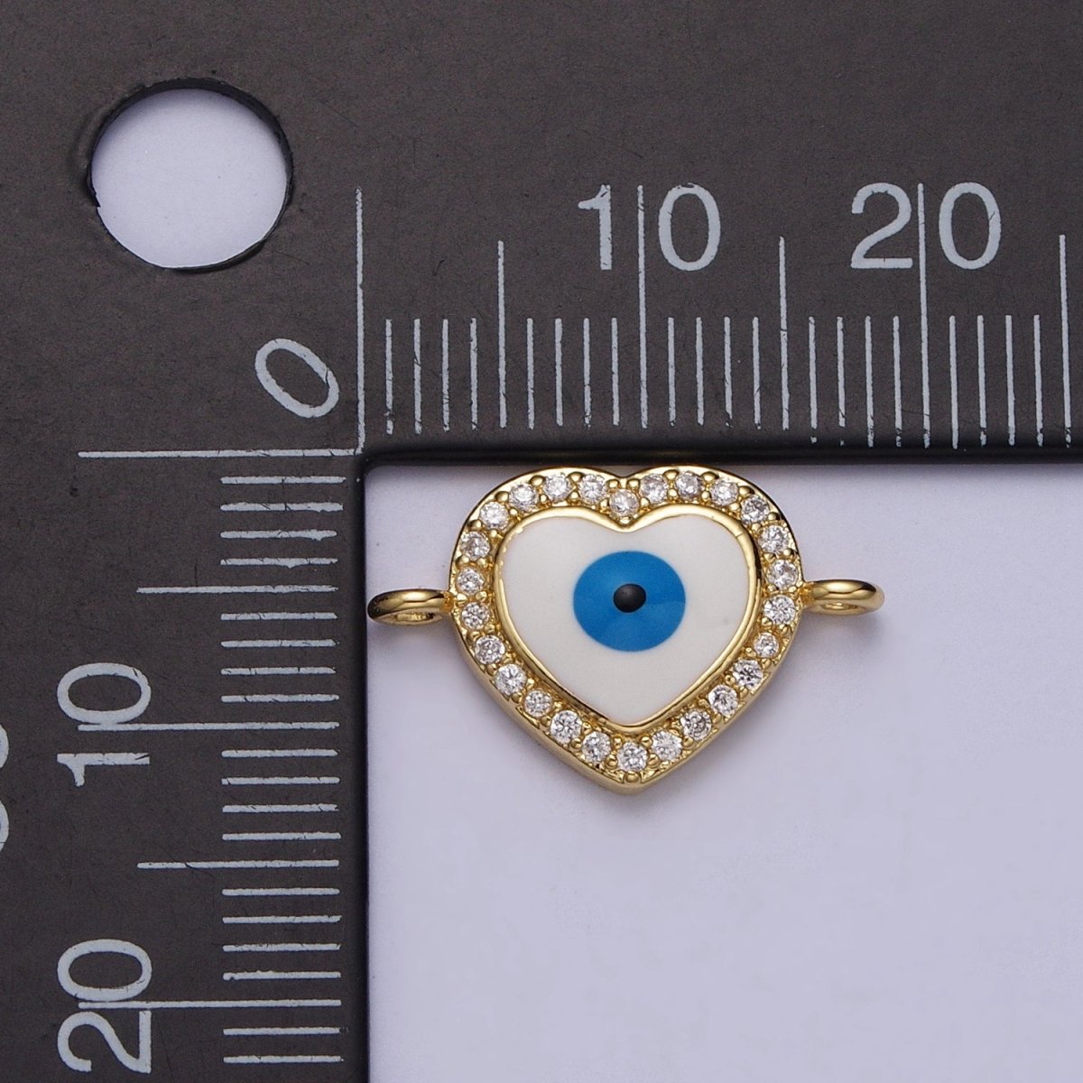 Clear Micro Paved CZ White Evil Eye Heart Gold Link Connector | Y-670