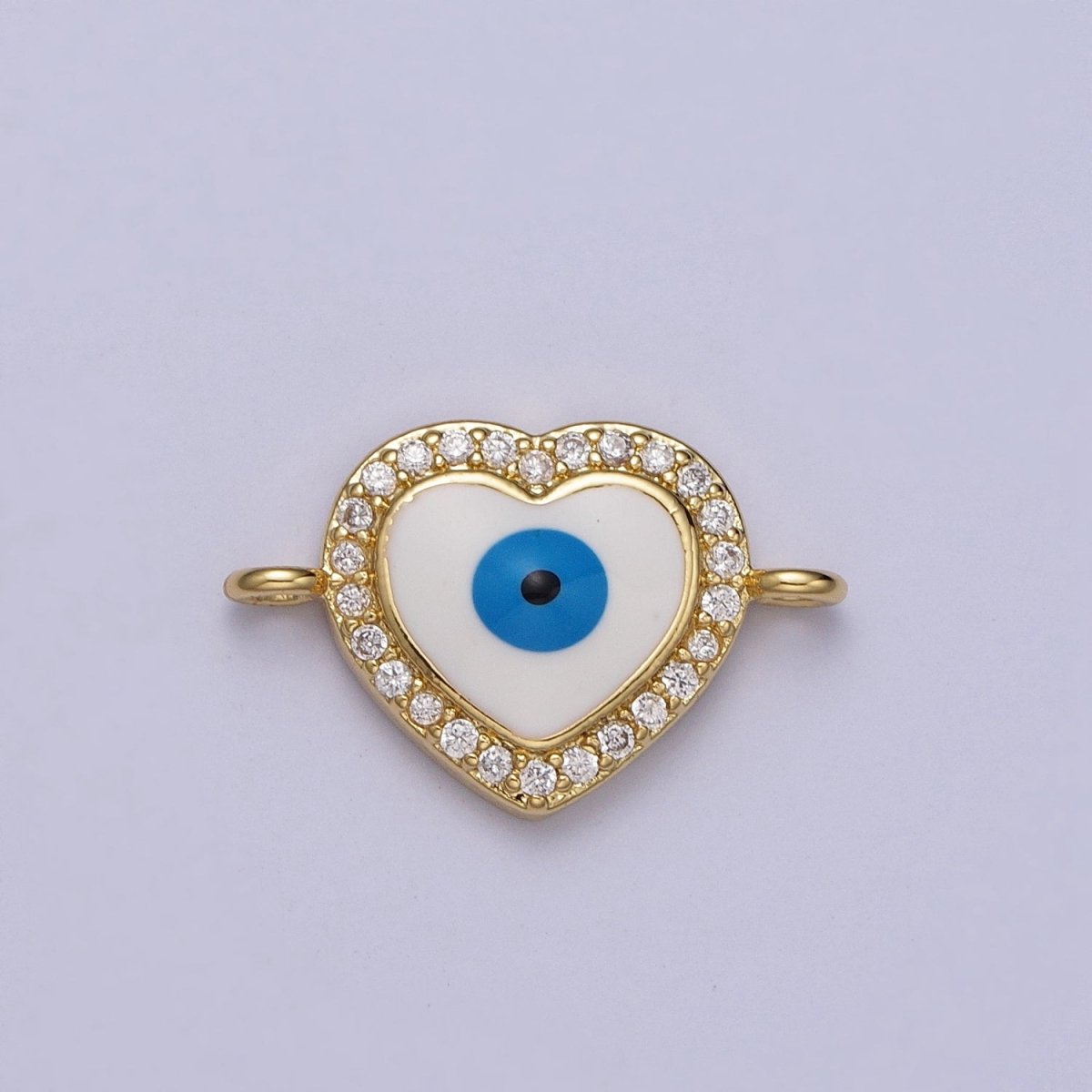 Clear Micro Paved CZ White Evil Eye Heart Gold Link Connector | Y-670