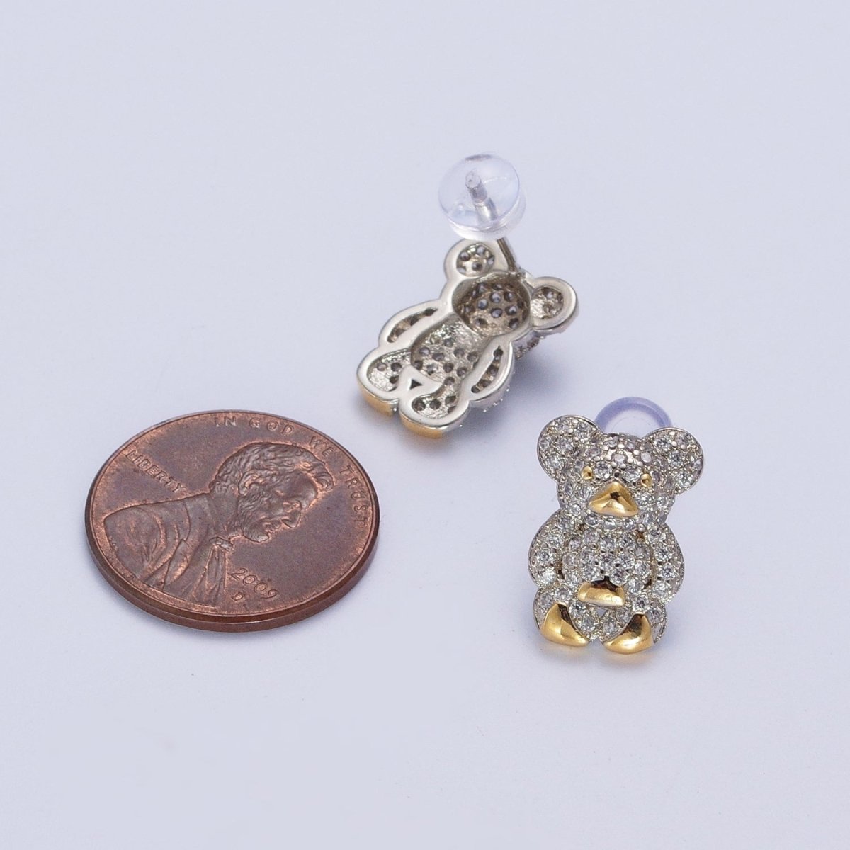 Clear Micro Paved Gold Teddy Bear Stud Earrings For Nature Jewelry Making | P-282