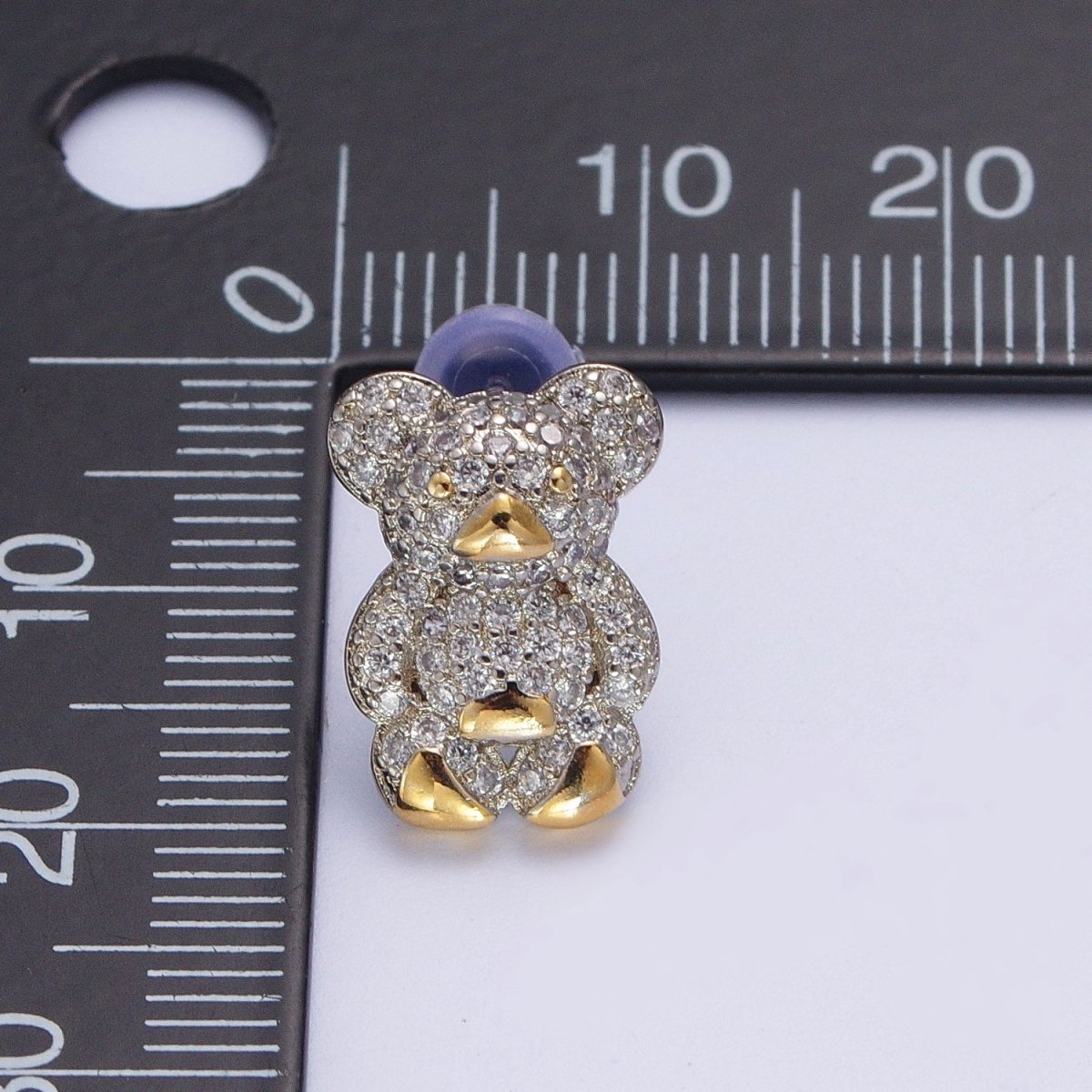 Clear Micro Paved Gold Teddy Bear Stud Earrings For Nature Jewelry Making | P-282