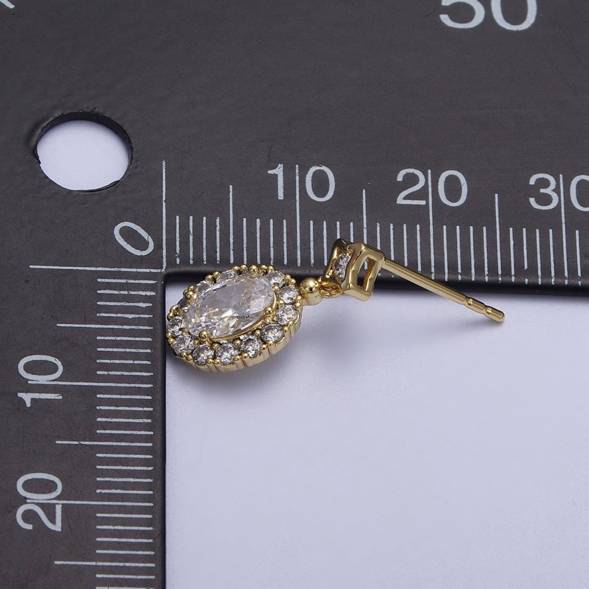 Clear Micro Paved Oval CZ Star Stud Drop Dangle Gold Earrings | AD-190