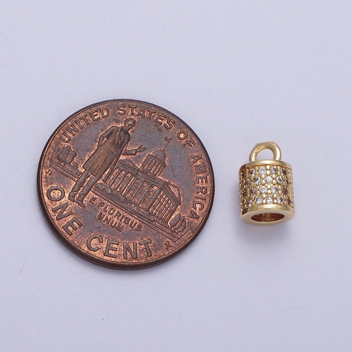Clear Micro Paved Surround Cylinder Tube Mini Gold Charm | C-586