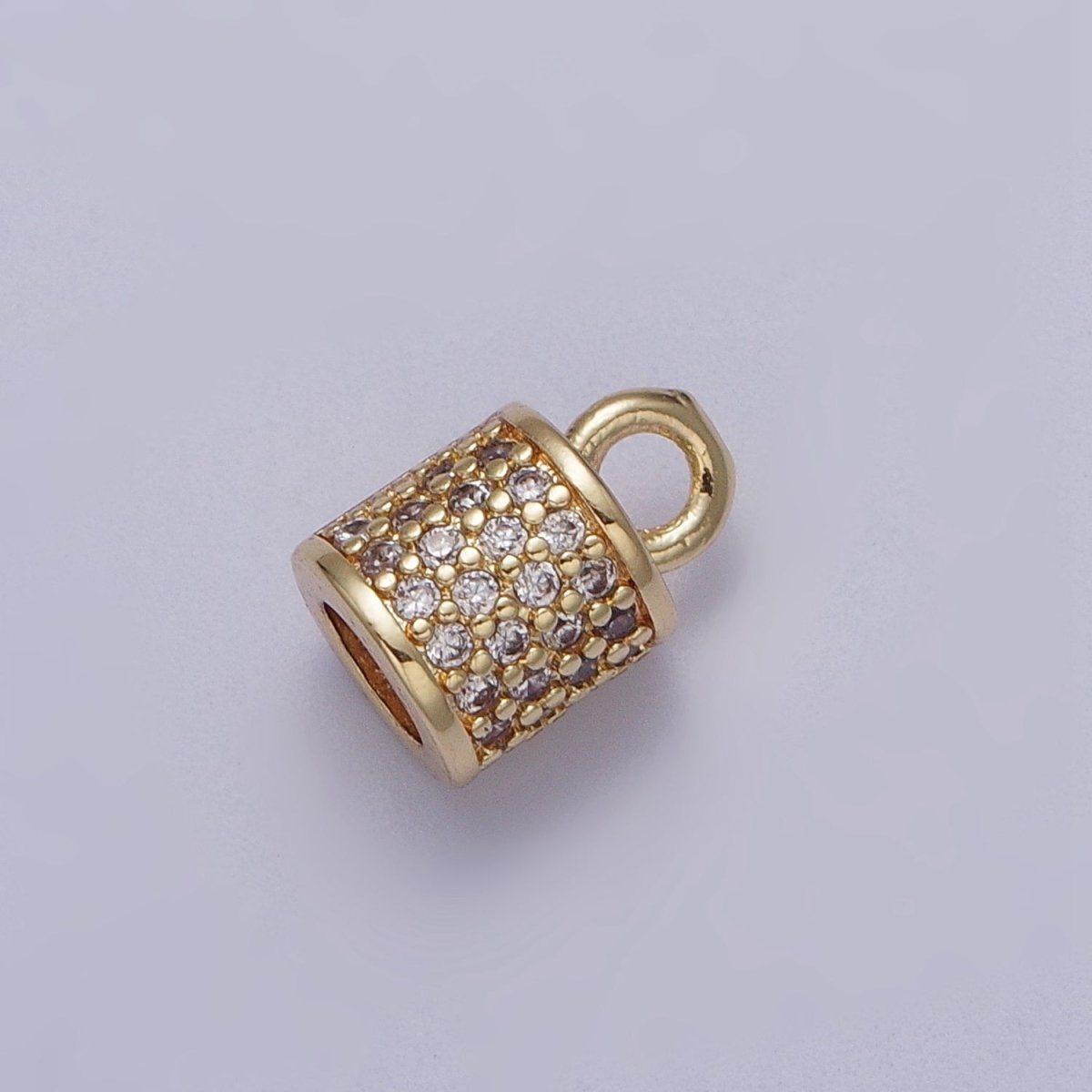 Clear Micro Paved Surround Cylinder Tube Mini Gold Charm | C-586