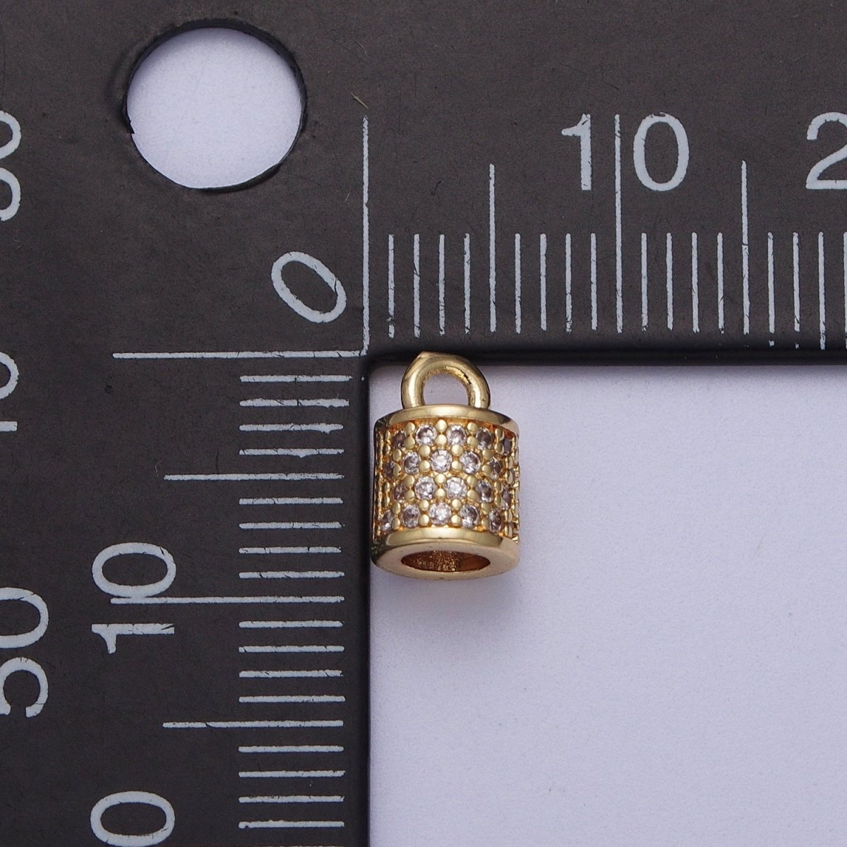 Clear Micro Paved Surround Cylinder Tube Mini Gold Charm | C-586