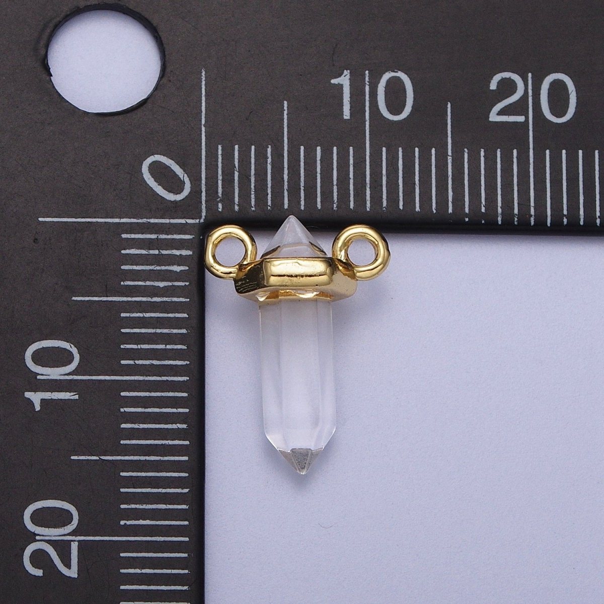 Clear Quartz Pointed Wand Gold Connector Charm Link | Y-635