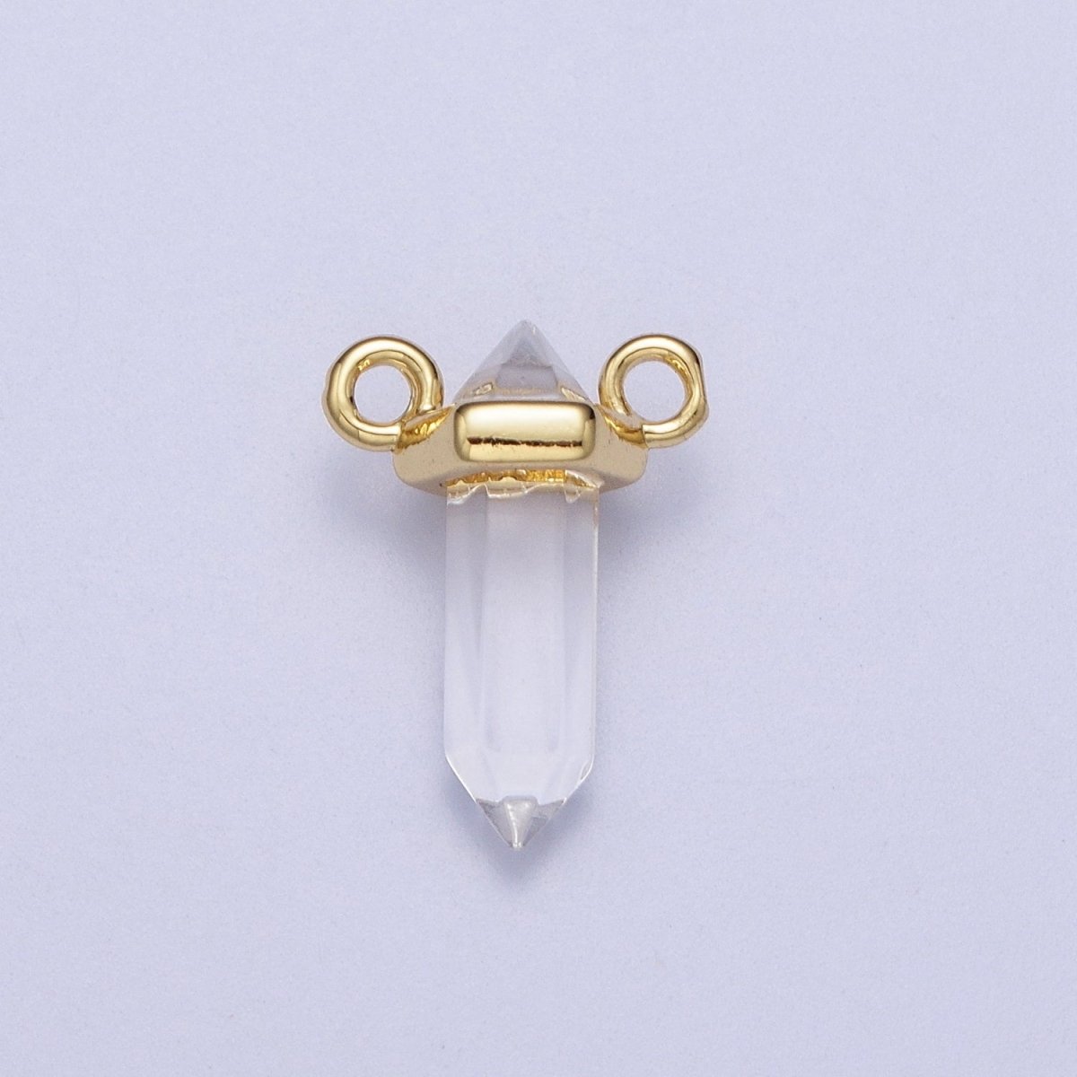 Clear Quartz Pointed Wand Gold Connector Charm Link | Y-635