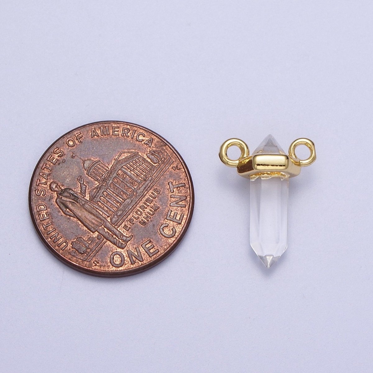 Clear Quartz Pointed Wand Gold Connector Charm Link | Y-635
