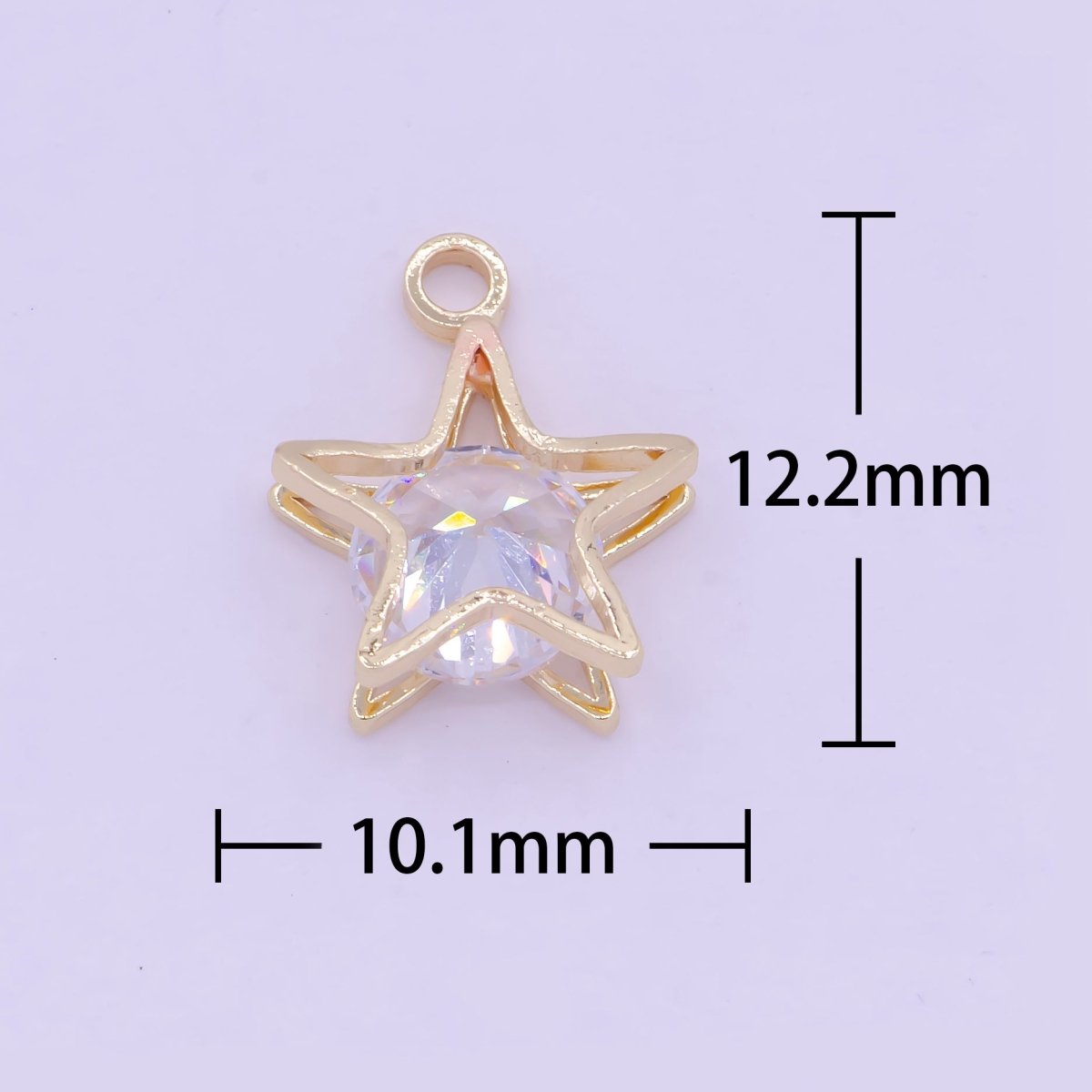 Clear Round Cubic Zirconia Between Celestial Gold Star Charm  AG-085
