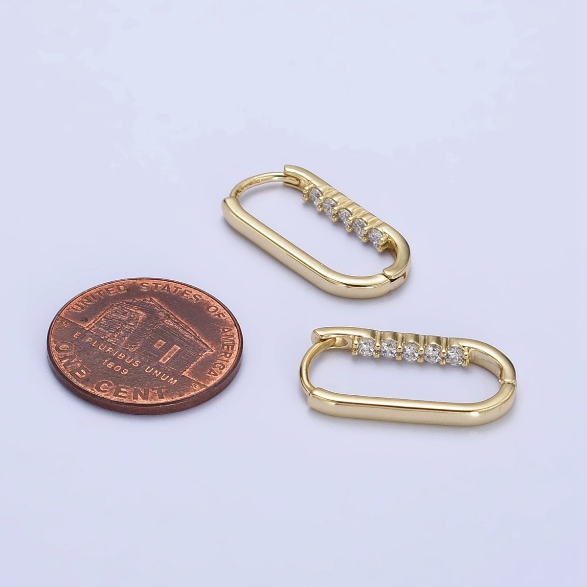 Clear Round CZ Lined Oblong U-Shaped Minimalist Hoop Earrings | AB413