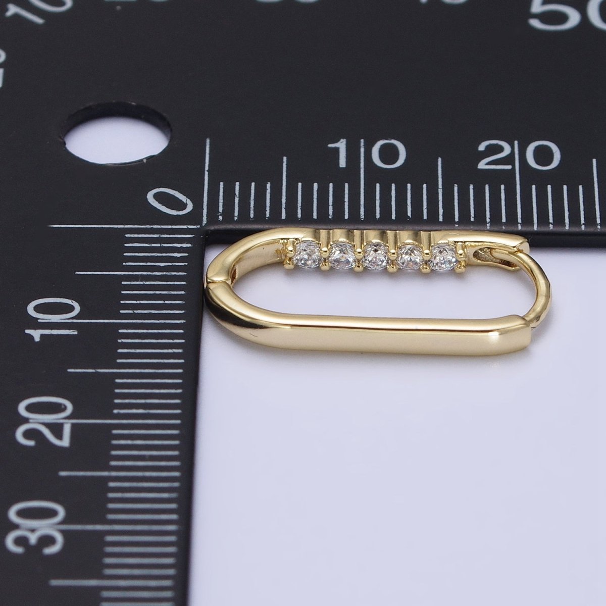 Clear Round CZ Lined Oblong U-Shaped Minimalist Hoop Earrings | AB413