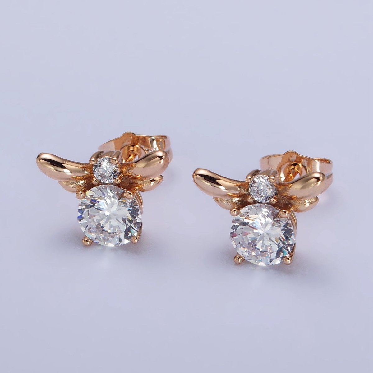 Clear Round Wings Mini Minimalist Gold Stud Earrings | AB228