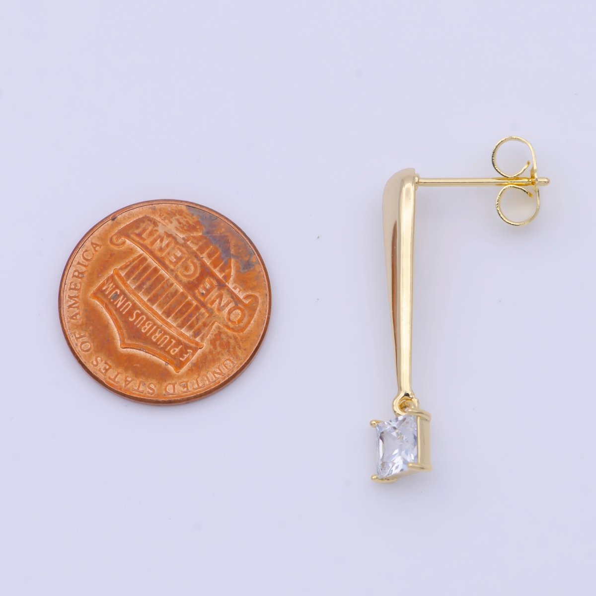 Clear Square Baguette Gold Drip Drop Stud Earrings | AD-584