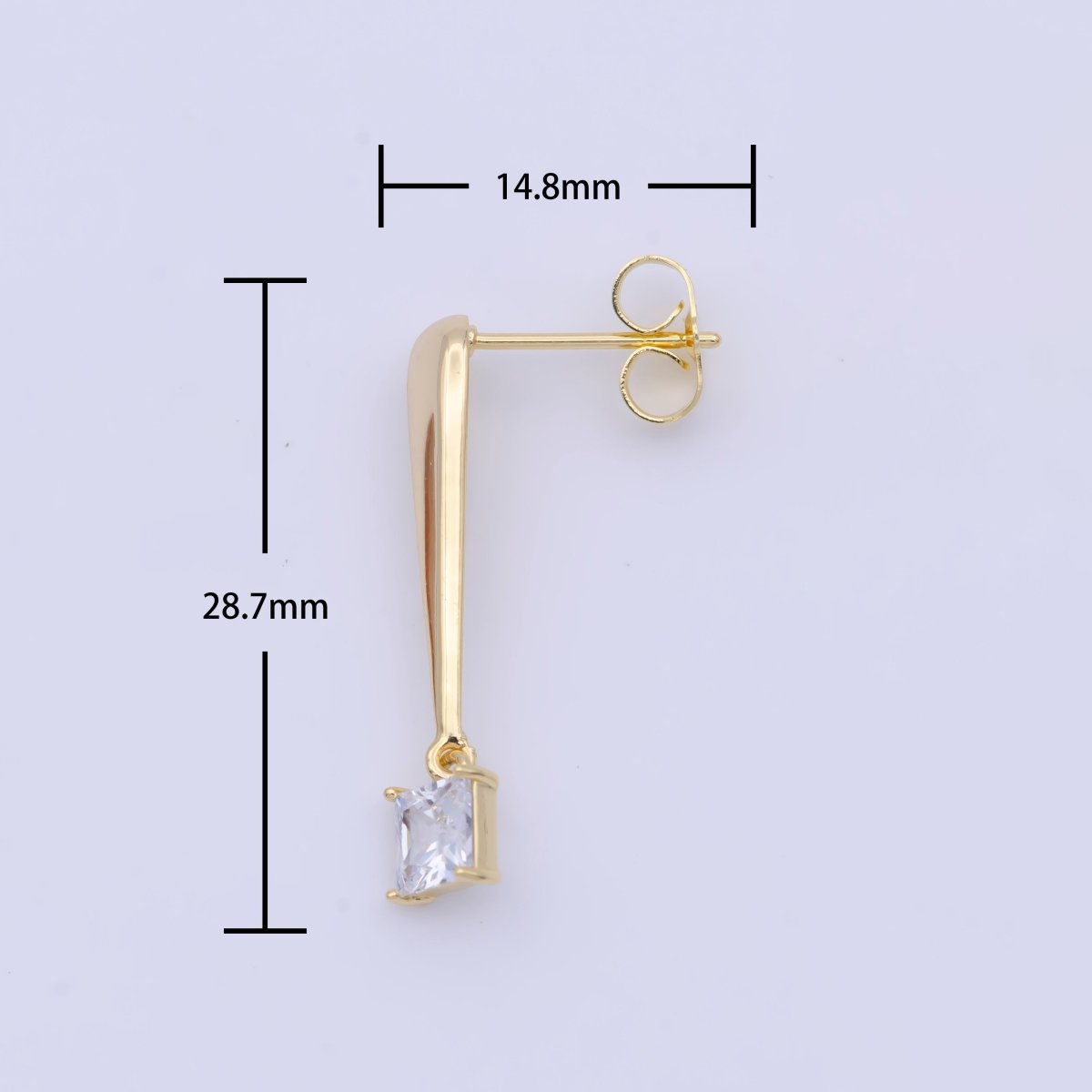 Clear Square Baguette Gold Drip Drop Stud Earrings | AD-584