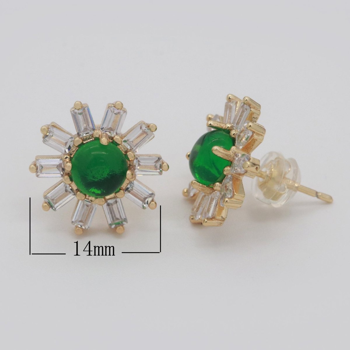 Clear Studs, Dainty Green Zirconia Earrings, Cz Stud Earrings, Sun Earrings, Tiny Diamond Stud Earrings, Small Gold Earring T-162