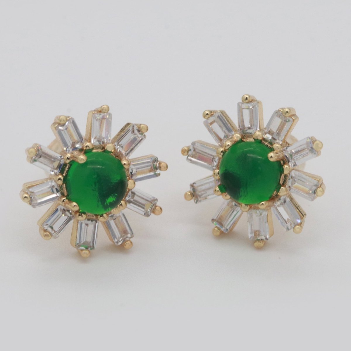 Clear Studs, Dainty Green Zirconia Earrings, Cz Stud Earrings, Sun Earrings, Tiny Diamond Stud Earrings, Small Gold Earring T-162