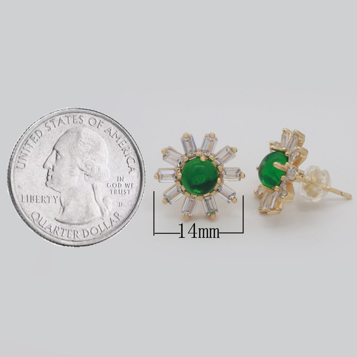 Clear Studs, Dainty Green Zirconia Earrings, Cz Stud Earrings, Sun Earrings, Tiny Diamond Stud Earrings, Small Gold Earring T-162