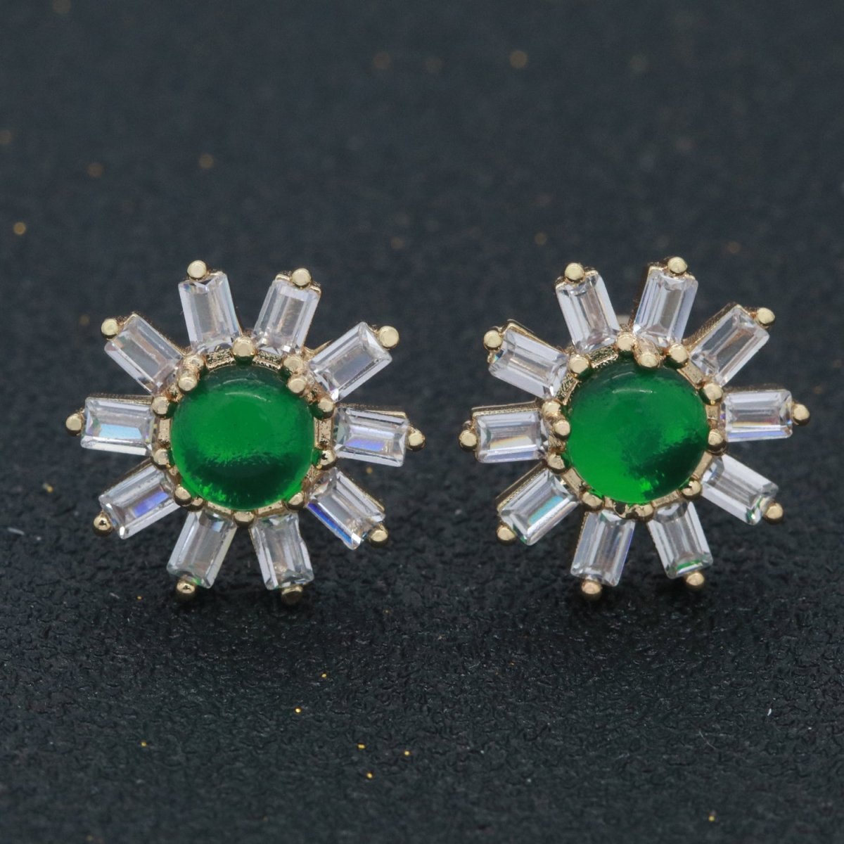 Clear Studs, Dainty Green Zirconia Earrings, Cz Stud Earrings, Sun Earrings, Tiny Diamond Stud Earrings, Small Gold Earring T-162