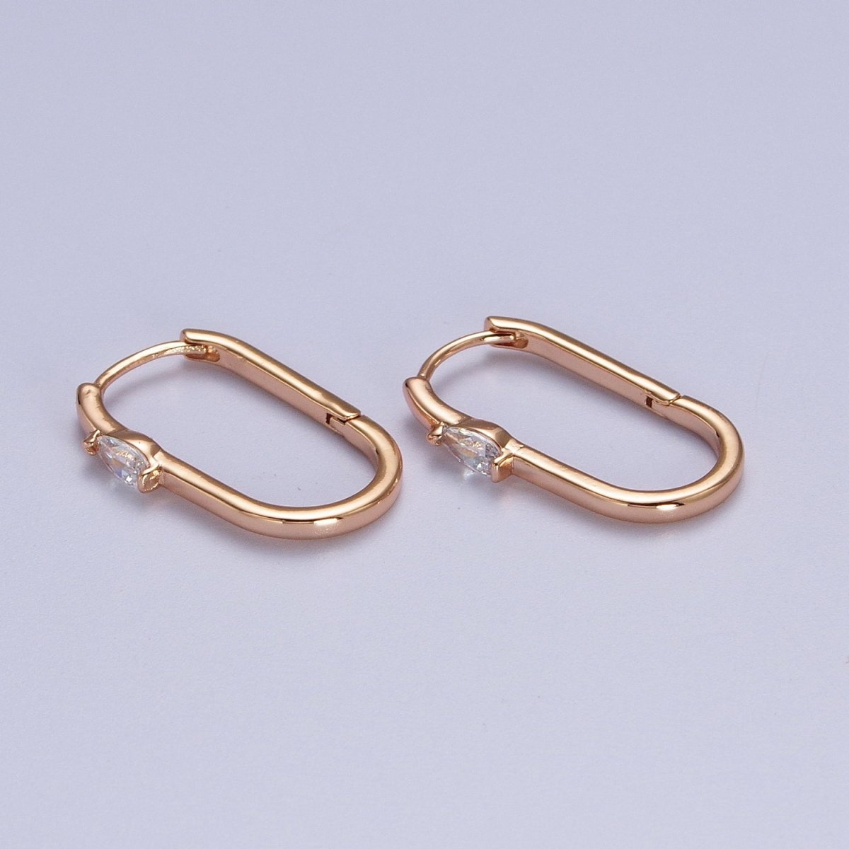 Clear Teardrop CZ 21.5mm Oblong U-Shaped Pinky Gold Huggie Earrings | V-038