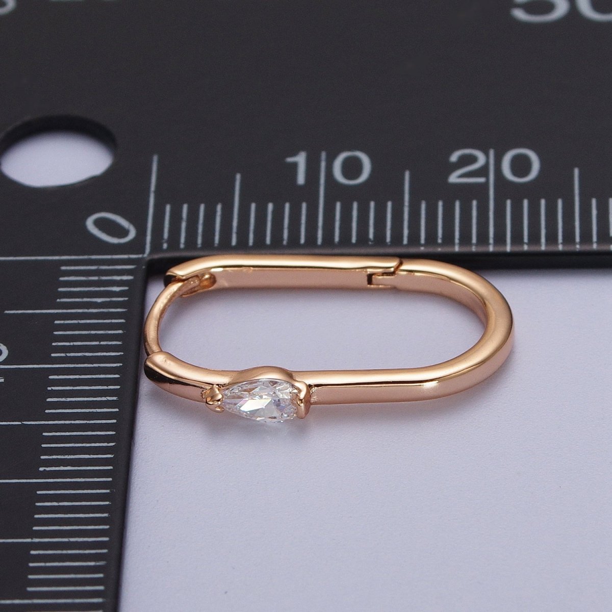 Clear Teardrop CZ 21.5mm Oblong U-Shaped Pinky Gold Huggie Earrings | V-038