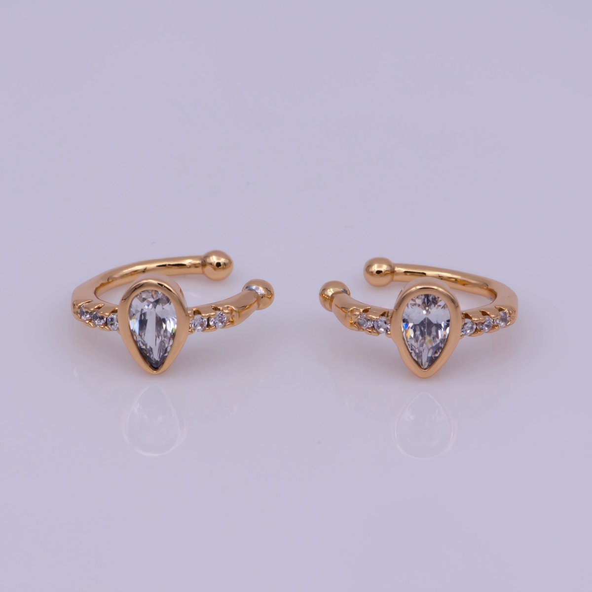 Clear Teardrop Micro Paved CZ Gold Ear Cuff Earrings AI-145 1 PAIR